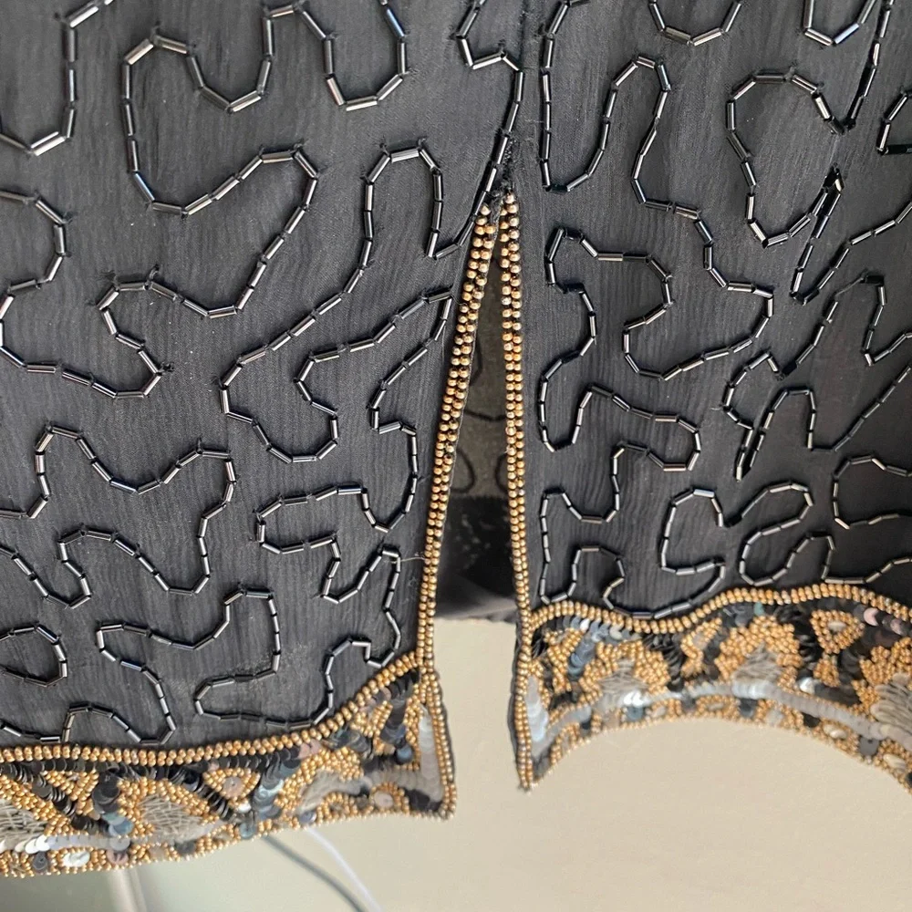Vintage Beaded Cocktail Dress, 100% Black Silk, Beads & Sequins,by L Kazar,NY,2X - Picture 11 of 14